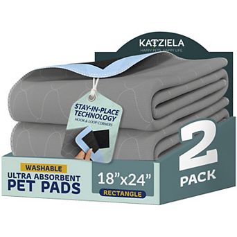 Katziela Quick-Drying Washable Pee Pads for Dogs (2 Pack 18x24 Rectangular) Waterproof Reusable