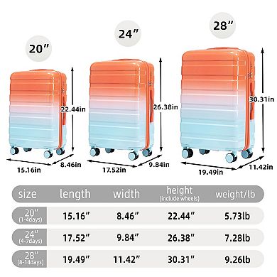 3-piece Hardside Luggage Collection Carry on Suitcase