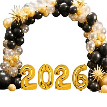 2026 Black & Gold Balloon Garland Arch Kit for New Year's, Graduation & Party Decorations