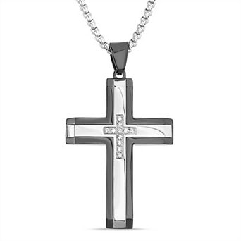 Men's STUDIO 1913 Stainless Steel Cubic Zirconia Cross Pendant Necklace