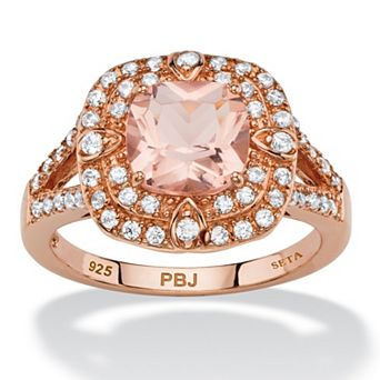 PalmBeach Jewelry 2.03 TCW Simulated Pink Morganite and CZ Rose Gold-Plated Sterling Silver Ring