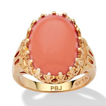 PalmBeach Jewelry Oval Simulated Coral Yellow Gold-Plated Cocktail Ring