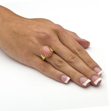 PalmBeach Jewelry Oval Simulated Coral Yellow Gold-Plated Cocktail Ring