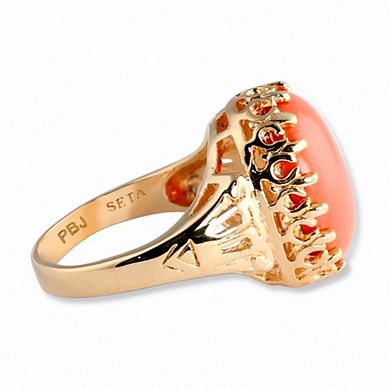 PalmBeach Jewelry Oval Simulated Coral Yellow Gold-Plated Cocktail Ring