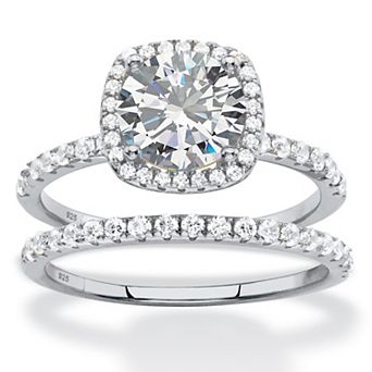 PalmBeach Jewelry 2.65 TCW Marquise Cubic Zirconia Platinum Plated .925 Silver 2 pc Halo Ring Set