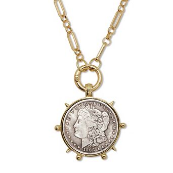 PalmBeach Jewelry Morgan Silver Dollar Goldtone Coin Replica Necklace 24 in