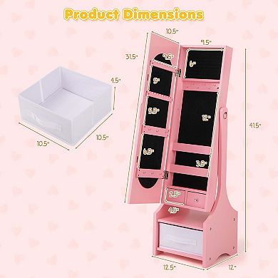 Costway Kids Vanity Set Princess Makeup Dressing Table & Chair Set with Jewelry Armoire