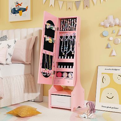 Costway Kids Vanity Set Princess Makeup Dressing Table & Chair Set with Jewelry Armoire