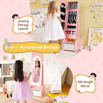 Costway Kids Vanity Set Princess Makeup Dressing Table & Chair Set with Jewelry Armoire