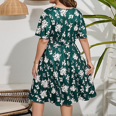 Plus Size Women's High-Waist Knee-Length Dress Flowy A-Line Shift Dress