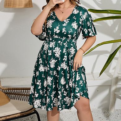 Plus Size Women's High-Waist Knee-Length Dress Flowy A-Line Shift Dress