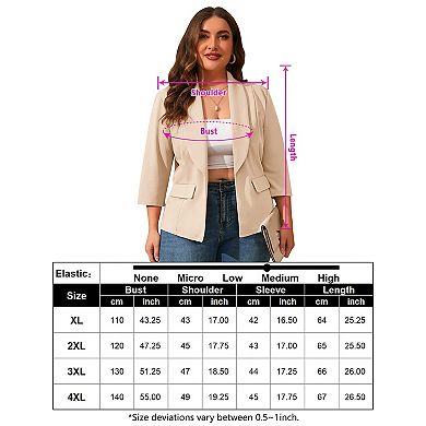 Women's Plus Size Blazer Shawl Collar 3/4 Sleeve Casual Jacket