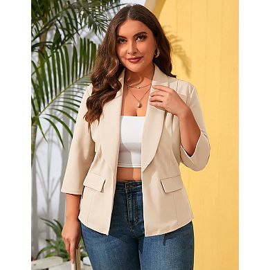 Women's Plus Size Blazer Shawl Collar 3/4 Sleeve Casual Jacket