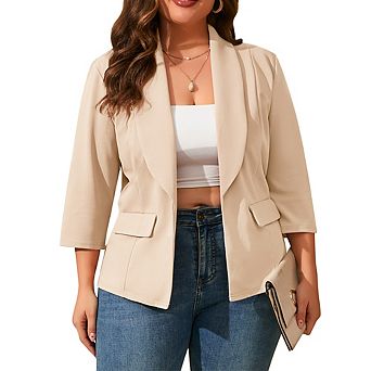 Women's Plus Size Blazer Shawl Collar 3/4 Sleeve Casual Jacket