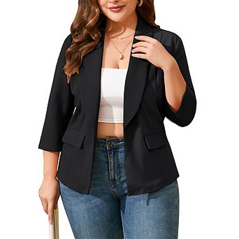 Women's Plus Size Blazer Shawl Collar 3/4 Sleeve Casual Jacket