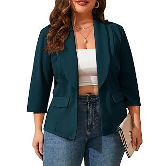 Women's Plus Size Blazer Shawl Collar 3/4 Sleeve Casual Jacket