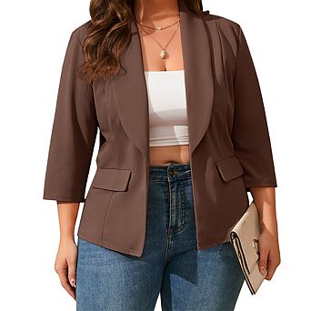Women's Plus Size Blazer Shawl Collar 3/4 Sleeve Casual Jacket