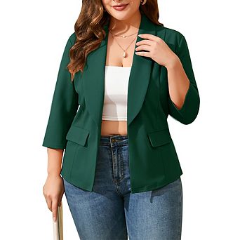 Women's Plus Size Blazer Shawl Collar 3/4 Sleeve Casual Jacket