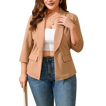 Women's Plus Size Blazer Shawl Collar 3/4 Sleeve Casual Jacket