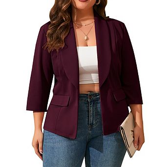 Women's Plus Size Blazer Shawl Collar 3/4 Sleeve Casual Jacket