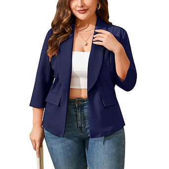 Women's Plus Size Blazer Shawl Collar 3/4 Sleeve Casual Jacket