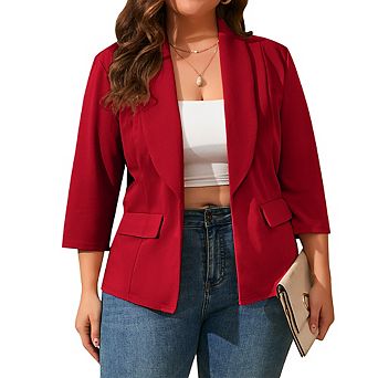 Women's Plus Size Blazer Shawl Collar 3/4 Sleeve Casual Jacket