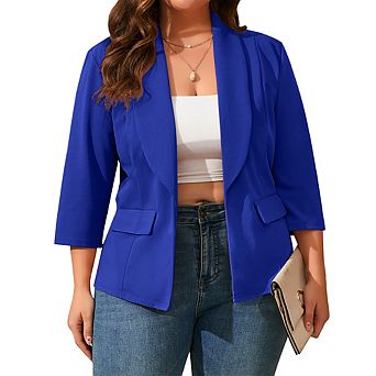 Women's Plus Size Blazer Shawl Collar 3/4 Sleeve Casual Jacket