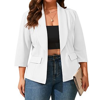 Women's Plus Size Blazer Shawl Collar 3/4 Sleeve Casual Jacket