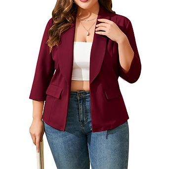Women's Plus Size Blazer Shawl Collar 3/4 Sleeve Casual Jacket