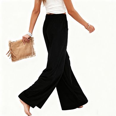 Women's High Waist Wide Leg Pants Casual Relaxed Fit Palazzo Trousers with Pockets