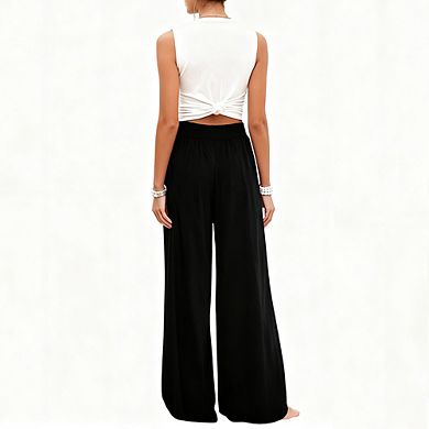 Women's High Waist Wide Leg Pants Casual Relaxed Fit Palazzo Trousers with Pockets