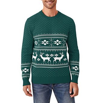 Mens Fall Christmas Reindeer Snowflakes Sweater Knitted Shirt Long Sleeve Ugly Crew Neck Casual Top
