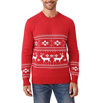 Mens Fall Christmas Reindeer Snowflakes Sweater Knitted Shirt Long Sleeve Ugly Crew Neck Casual Top