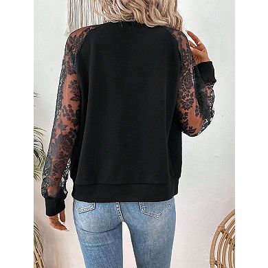 Women's Elegant Lace Sleeve Jacket Baseball Style Collar Long Sleeve Cover-Up