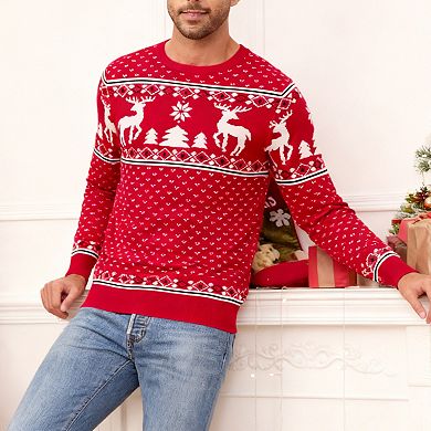 Men's Christmas Knit Sweater Festive Print Crew Neck Long Sleeve Pullover
