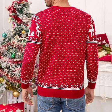 Men's Christmas Knit Sweater Festive Print Crew Neck Long Sleeve Pullover