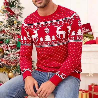 Men's Christmas Knit Sweater Festive Print Crew Neck Long Sleeve Pullover