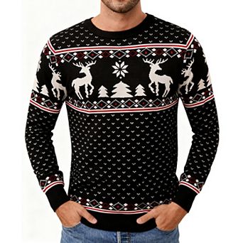 Men's Christmas Knit Sweater Festive Print Crew Neck Long Sleeve Pullover