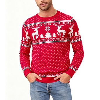 Men's Christmas Knit Sweater Festive Print Crew Neck Long Sleeve Pullover