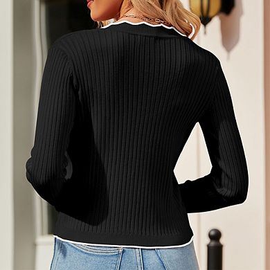 Women's Color Block Cardigan Casual Long Sleeve Open Front Sweater Cardigan