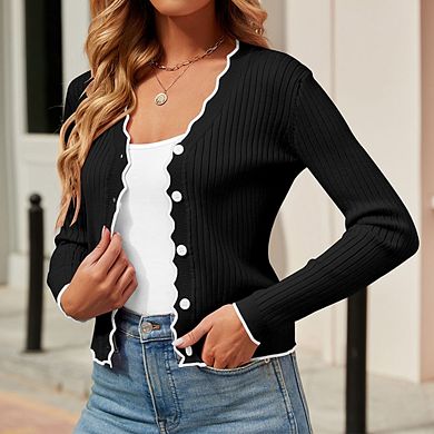 Women's Color Block Cardigan Casual Long Sleeve Open Front Sweater Cardigan