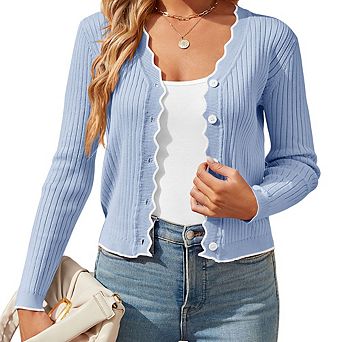 Women's Color Block Cardigan Casual Long Sleeve Open Front Sweater Cardigan