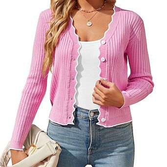 Women's Color Block Cardigan Casual Long Sleeve Open Front Sweater Cardigan