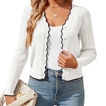Women's Color Block Cardigan Casual Long Sleeve Open Front Sweater Cardigan