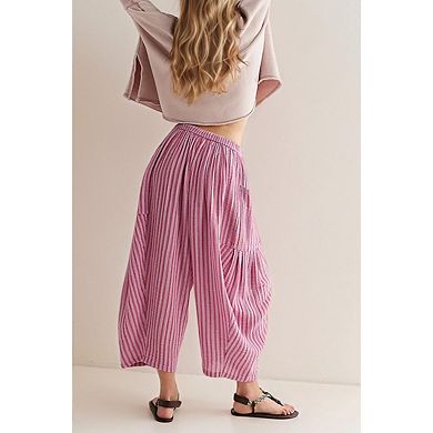 Women's Striped Lantern Harem Pants Elastic Drawstring Lounge Palazzo Pants Trousers