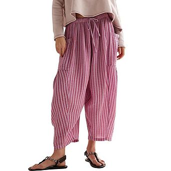 Women's Striped Lantern Harem Pants Elastic Drawstring Lounge Palazzo Pants Trousers