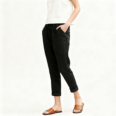 Women's Cargo Pants Relaxed Fit Cropped Harem Trousers with Pockets Casual Lounge Drawstring Pants