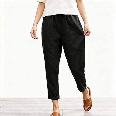 Women's Cargo Pants Relaxed Fit Cropped Harem Trousers with Pockets Casual Lounge Drawstring Pants