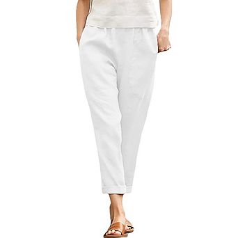 Women's Cargo Pants Relaxed Fit Cropped Harem Trousers with Pockets Casual Lounge Drawstring Pants