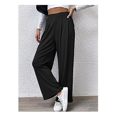 Women’s Wide Leg Pants Casual Palazzo Flowy Pleated With Pocket Trouser